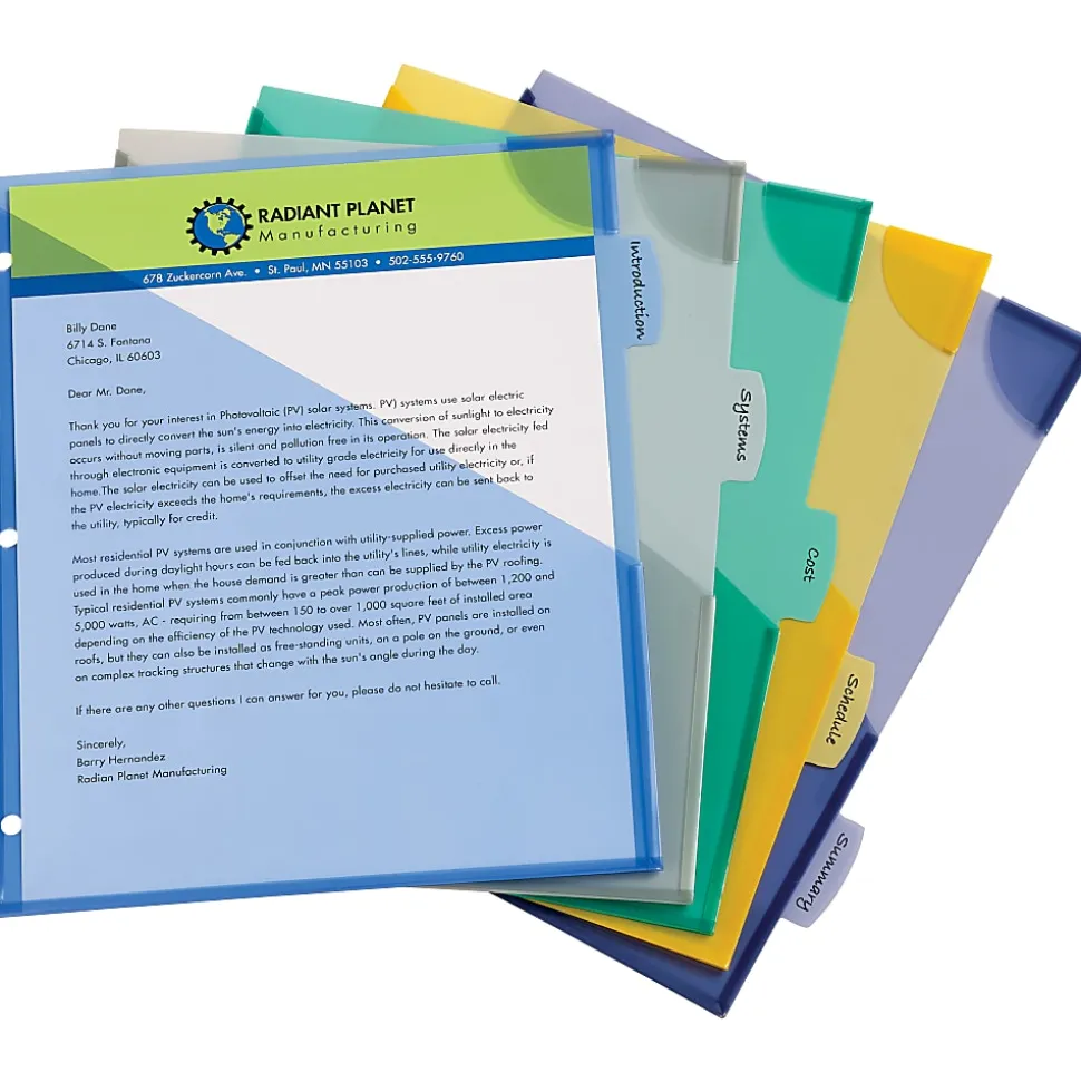 Avery® Corner Lock Write & Erase Plastic Dividers With Expandable Pockets, 9-1/4" x 11-1/4", Multicolor, Set Of 5 Tabs