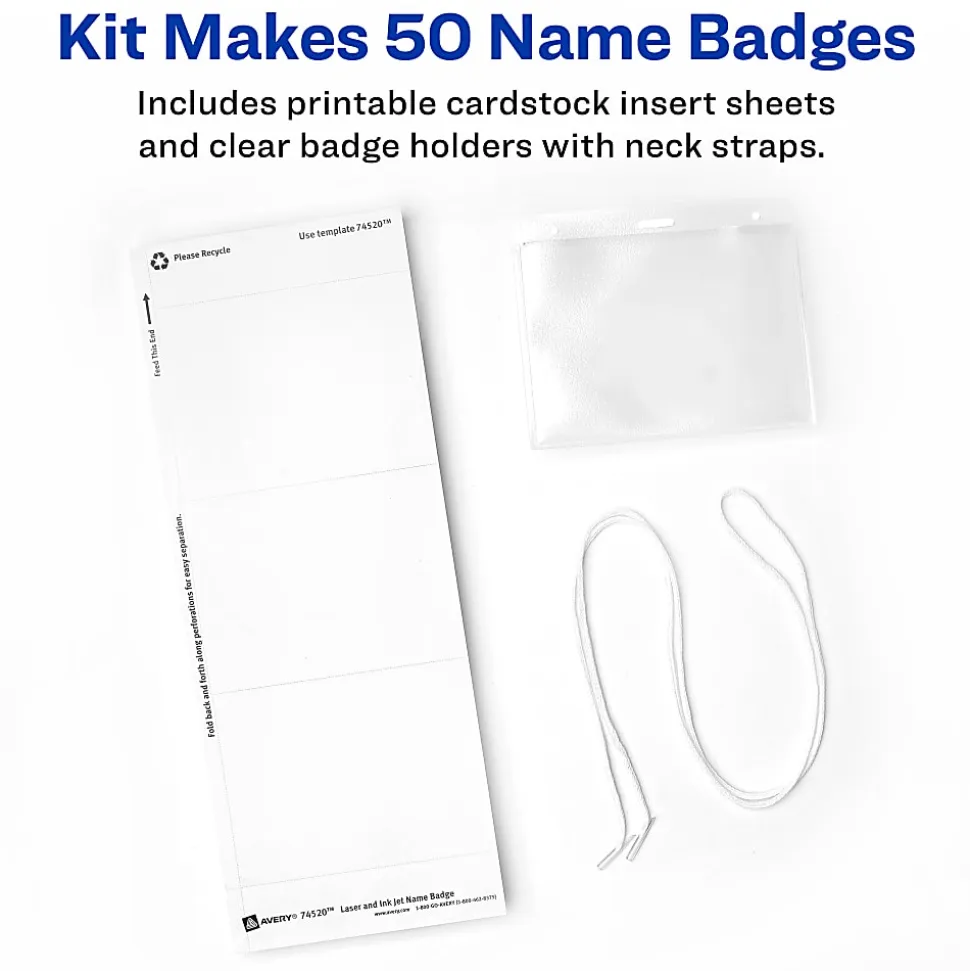 Avery® Customizable Hanging Style Name Badges, 74520, 3" x 4", White, Box Of 50