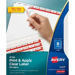 Avery® Customizable Index Maker® Dividers For 3 Ring Binder, Easy Print & Apply Clear Label Strip, 8 Tab, White, 1 Set