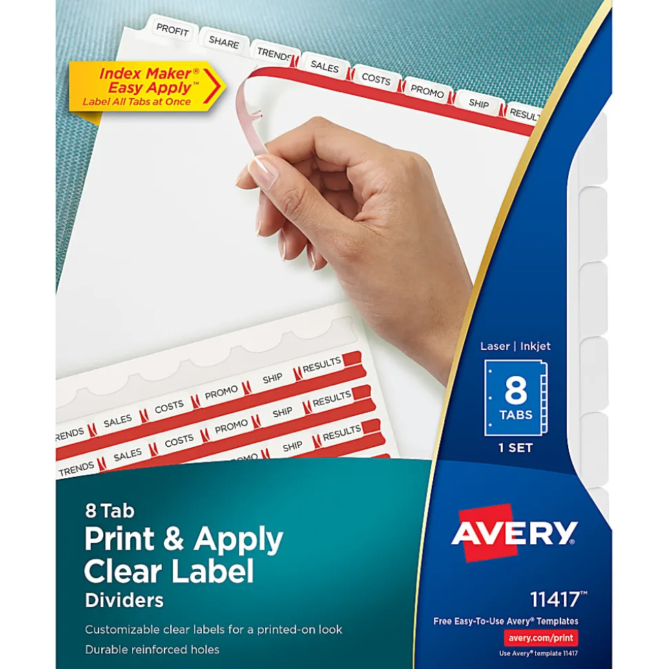 Avery® Customizable Index Maker® Dividers For 3 Ring Binder, Easy Print & Apply Clear Label Strip, 8 Tab, White, 1 Set