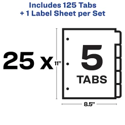 Avery® Customizable Index Maker® Dividers For 3 Ring Binder, Easy Print & Apply Clear Label Strip, 5 Tab, Multicolor, Box Of 25 Sets