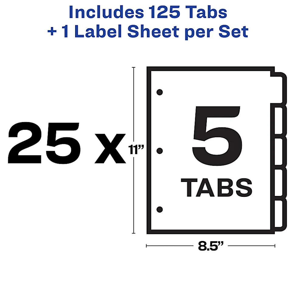 Avery® Customizable Index Maker® Dividers For 3 Ring Binder, Easy Print & Apply Clear Label Strip, 5 Tab, Multicolor, Box Of 25 Sets