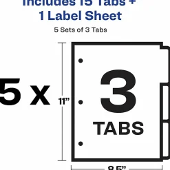 Avery® Customizable Index Maker® Dividers For 3 Ring Binder, Easy Print & Apply Clear Label Strip, 3 Tab, White, Pack Of 5 Sets