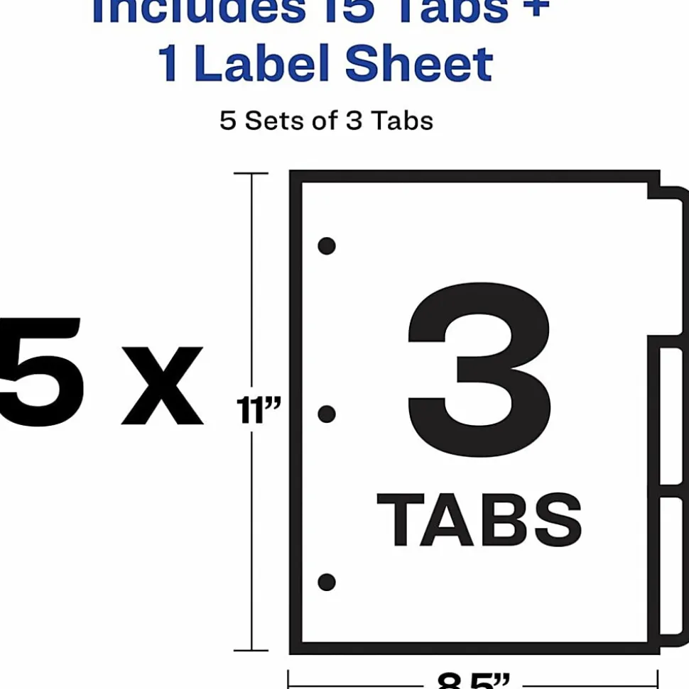 Avery® Customizable Index Maker® Dividers For 3 Ring Binder, Easy Print & Apply Clear Label Strip, 3 Tab, White, Pack Of 5 Sets