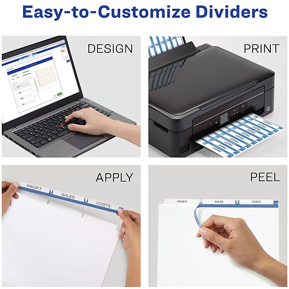 Avery® Customizable Index Maker® Dividers For 3 Ring Binder, Easy Print & Apply Clear Label Strip, 3 Tab, White, Pack Of 5 Sets