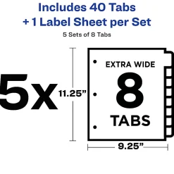 Avery® Customizable Index Maker® Extra-Wide Dividers For 3 Ring Binder, Easy Print & Apply Clear Label Strip, 8 Tab, Pack Of 5 Sets