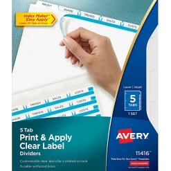 Avery® Customizable Index Maker® Dividers For 3 Ring Binder, Easy Print & Apply Clear Label Strip, 5 Tab, White, 1 Set