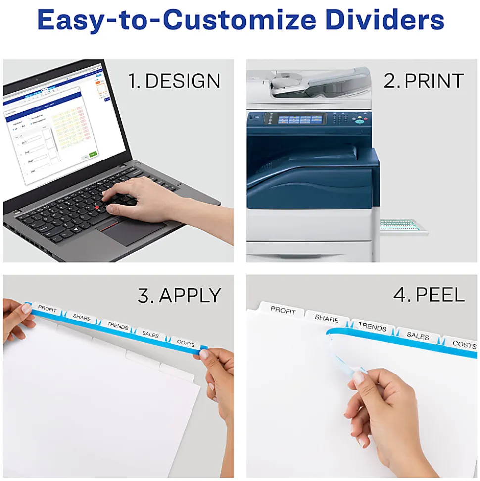 Avery® Customizable Index Maker® Dividers For 3 Ring Binder, Easy Print & Apply Clear Label Strip, 5 Tab, White, Copier, Pack Of 5 Sets