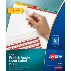 Avery® Customizable Index Maker® Dividers For 3 Ring Binder, Easy Print & Apply Clear Label Strip, 5 Tab, Multicolor, Pack Of 5 Sets
