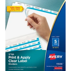 Avery® Customizable Index Maker® Dividers for 3 Ring Binder, Easy Print & Apply Clear Label Strip, 5 Tab, White, Box Of 50 Sets
