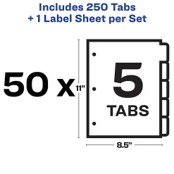 Avery® Customizable Index Maker® Dividers for 3 Ring Binder, Easy Print & Apply Clear Label Strip, 5 Tab, White, Box Of 50 Sets