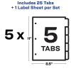 Avery® Customizable Index Maker® Dividers for 3 Ring Binder, Easy Print & Apply Clear Label Strip, 5 Tab, White, Laser Printer, Pack Of 5 Sets