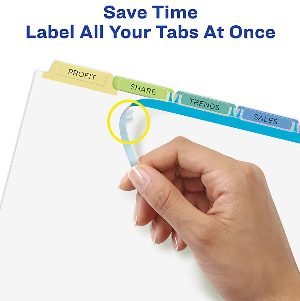 Avery® Customizable Index Maker® Dividers For 3 Ring Binder, Easy Print & Apply Clear Label Strip, 5 Tab, Pastel Tabs, Pack Of 5 Sets
