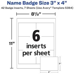 Avery® Customizable Name Badges With Clips, Rectangle, 5384, 3