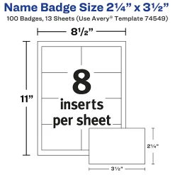 Avery® Customizable Name Badges With Pins, 74549, 2-1/4