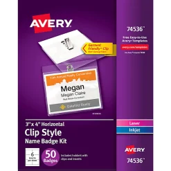 Avery® Customizable Name Badges With Clips, Rectangle, 74536, 3