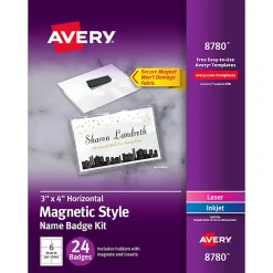Avery® Customizable Name Badges With Magnets, Rectangle, 8780, 3