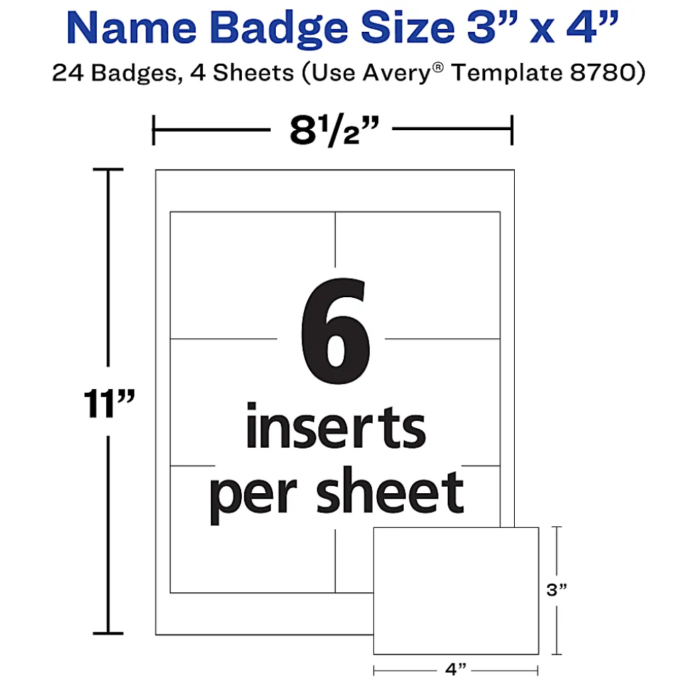 Avery® Customizable Name Badges With Magnets, Rectangle, 8780, 3" x 4", White, Pack Of 24
