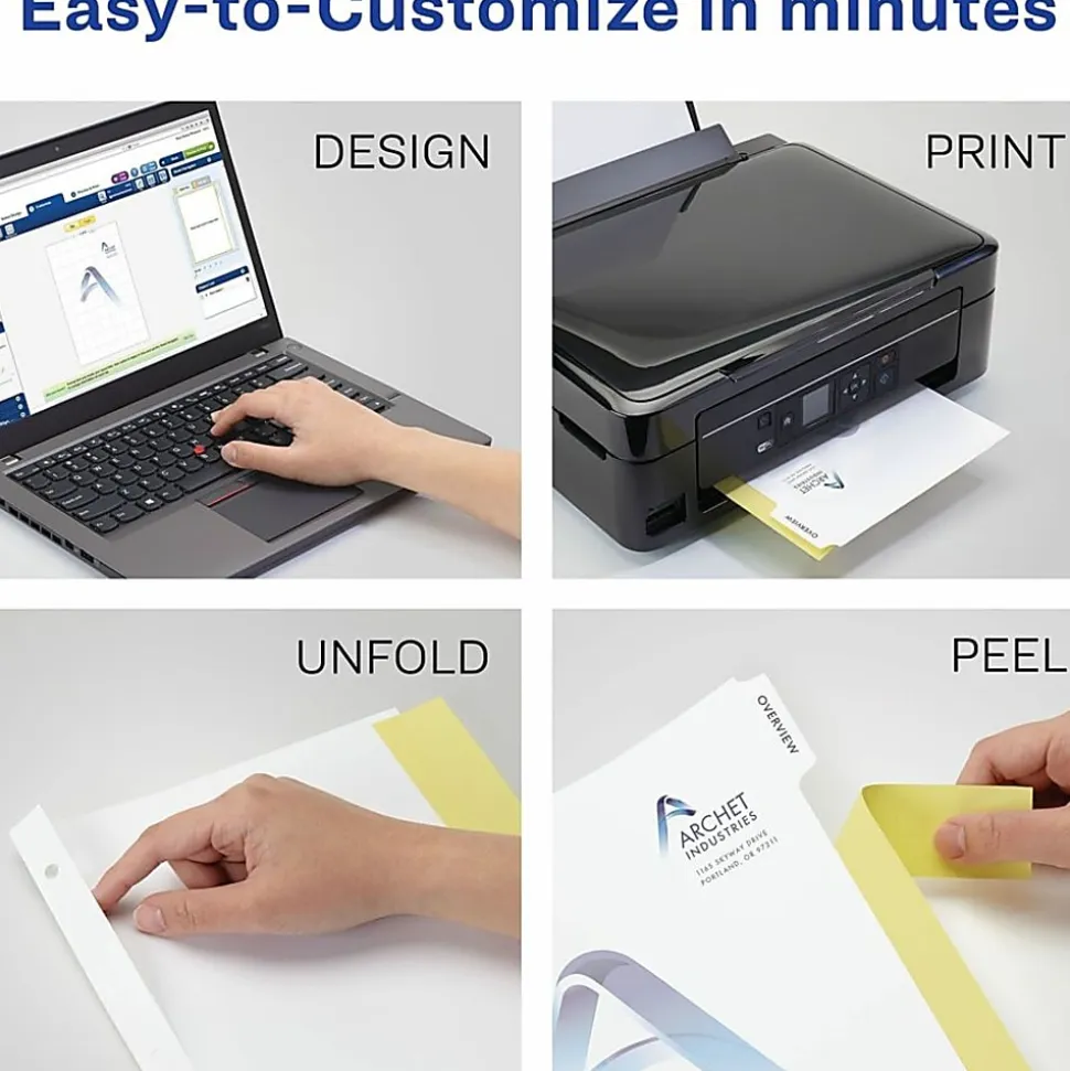 Avery® Customizable Print-On™ Dividers, 8 1/2" x 11", 5 Tabs, Pack Of 5 Sets