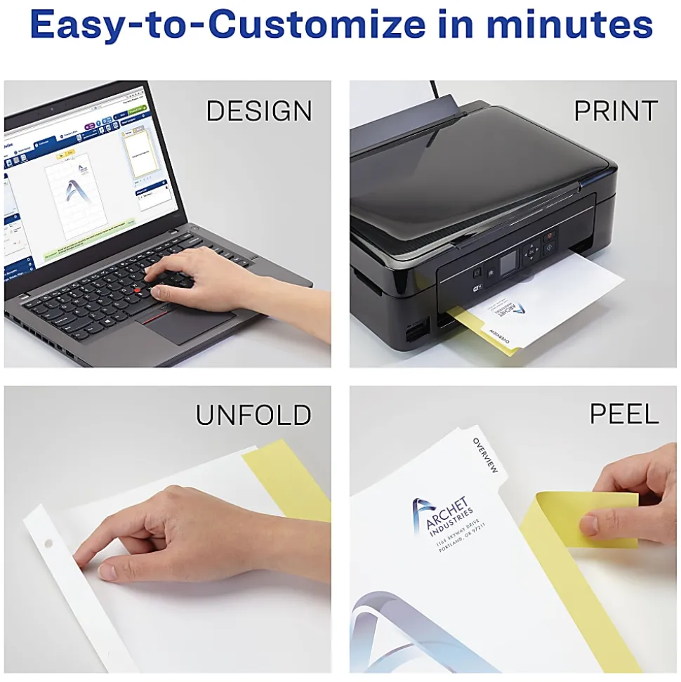 Avery® Customizable Print-On™ Dividers, 8 1/2" x 11", 8 Tabs, White, Pack Of 25 Sets