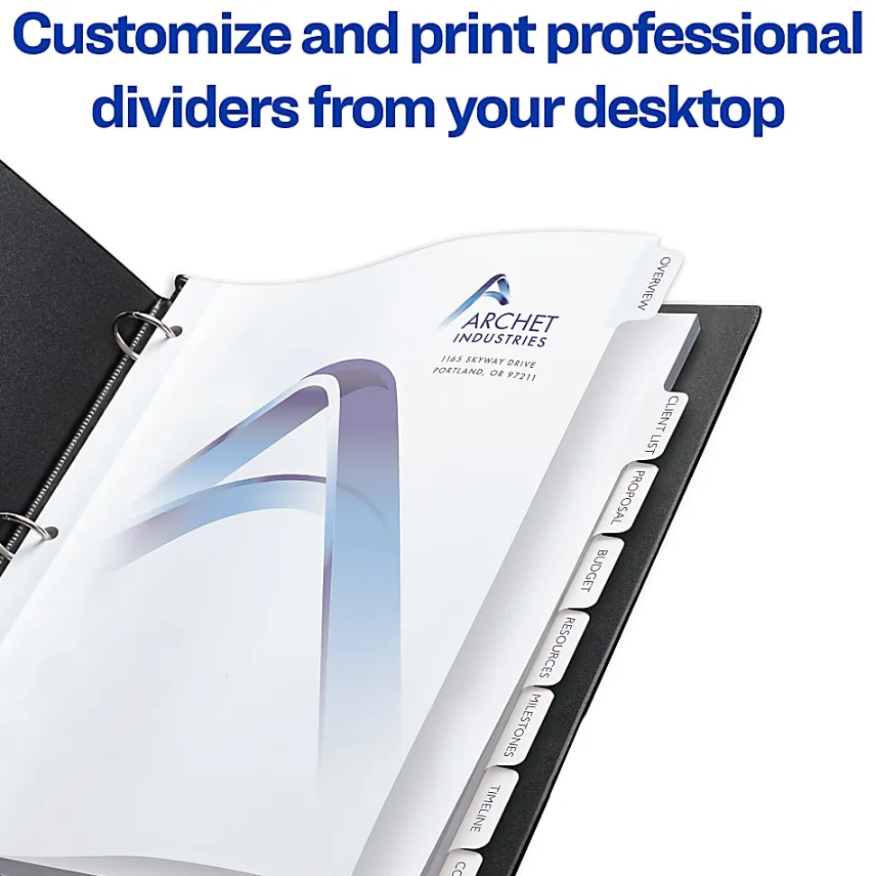 Avery® Customizable Print-On™ Dividers, 8 1/2" x 11", 8 Tabs, White, Pack Of 25 Sets