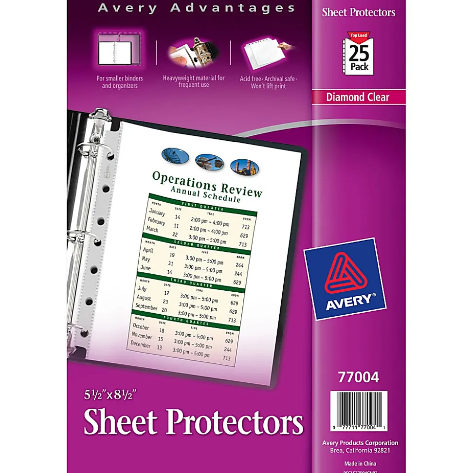 Avery® Diamond Clear Heavyweight Sheet Protectors For Mini Binders, 5 1/2" x 8 1/2", 7-Hole, Clear, Pack Of 25
