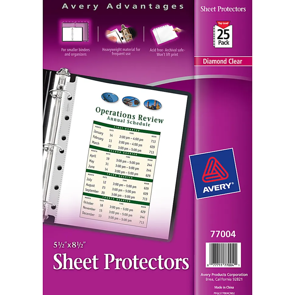 Avery® Diamond Clear Heavyweight Sheet Protectors For Mini Binders, 5 1/2" x 8 1/2", 7-Hole, Clear, Pack Of 25
