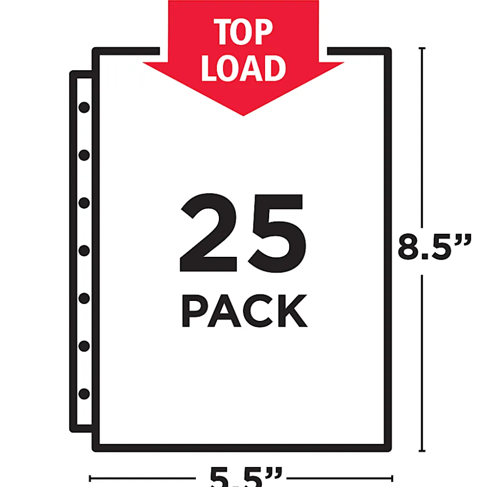 Avery® Diamond Clear Heavyweight Sheet Protectors For Mini Binders, 5 1/2" x 8 1/2", 7-Hole, Clear, Pack Of 25