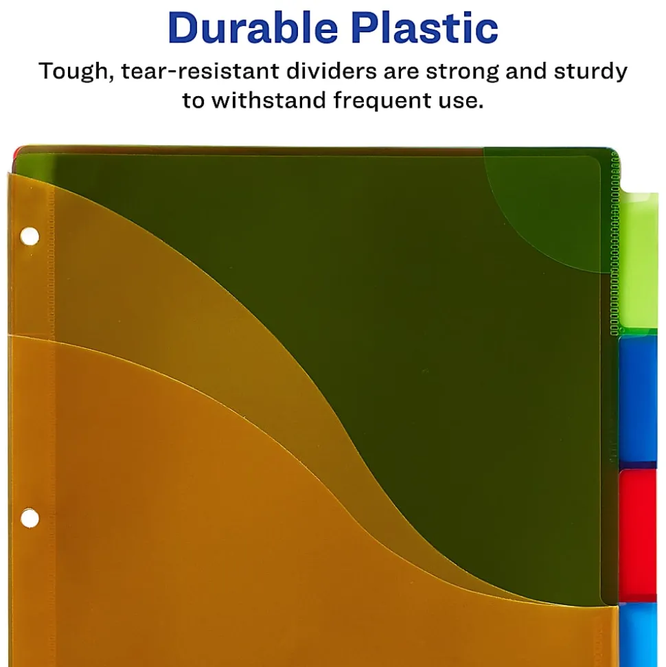 Avery® Dividers for 3 Ring Binders, 5-Tab Binder Dividers, Three-Pocket Plastic Binder Dividers , Multicolor, 1 Set (11273)