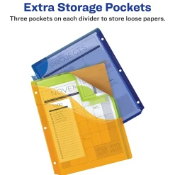 Avery® Dividers for 3 Ring Binders, 5-Tab Binder Dividers, Three-Pocket Plastic Binder Dividers , Multicolor, 1 Set (11273)