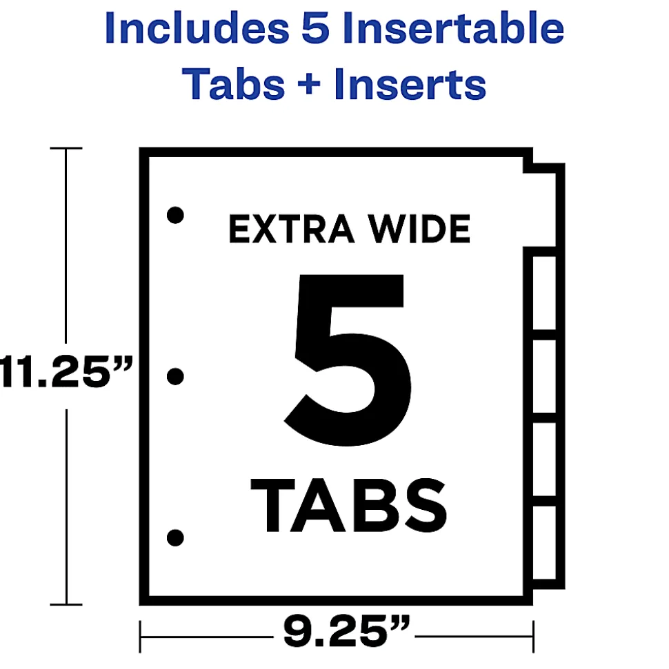 Avery® Dividers for 3 Ring Binders, 5-Tab Binder Dividers, Three-Pocket Plastic Binder Dividers , Multicolor, 1 Set (11273)