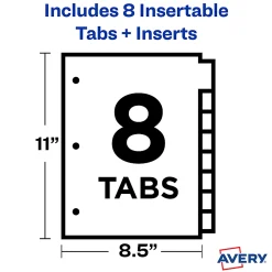 Avery® Dividers for 3 Ring Binders, 8-Tab Binder Dividers, Plastic Binder Dividers, Insertable Big Tab™, Multicolor, 1 Set (11901)