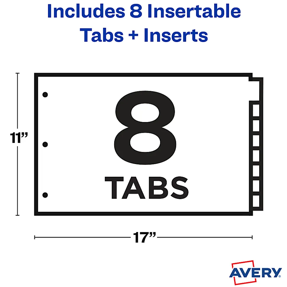 Avery® Dividers For 3 Ring Binders, 8-Tab Binder Dividers, 11" x 17" Plastic Binder Dividers, Insertable Big Tab™, Multicolor, 1 Set (11179)