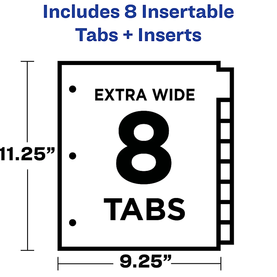 Avery® Dividers for 3 Ring Binders, 8-Tab Binder Dividers, Plastic Binder Dividers with Pockets, 1 Set (07709)