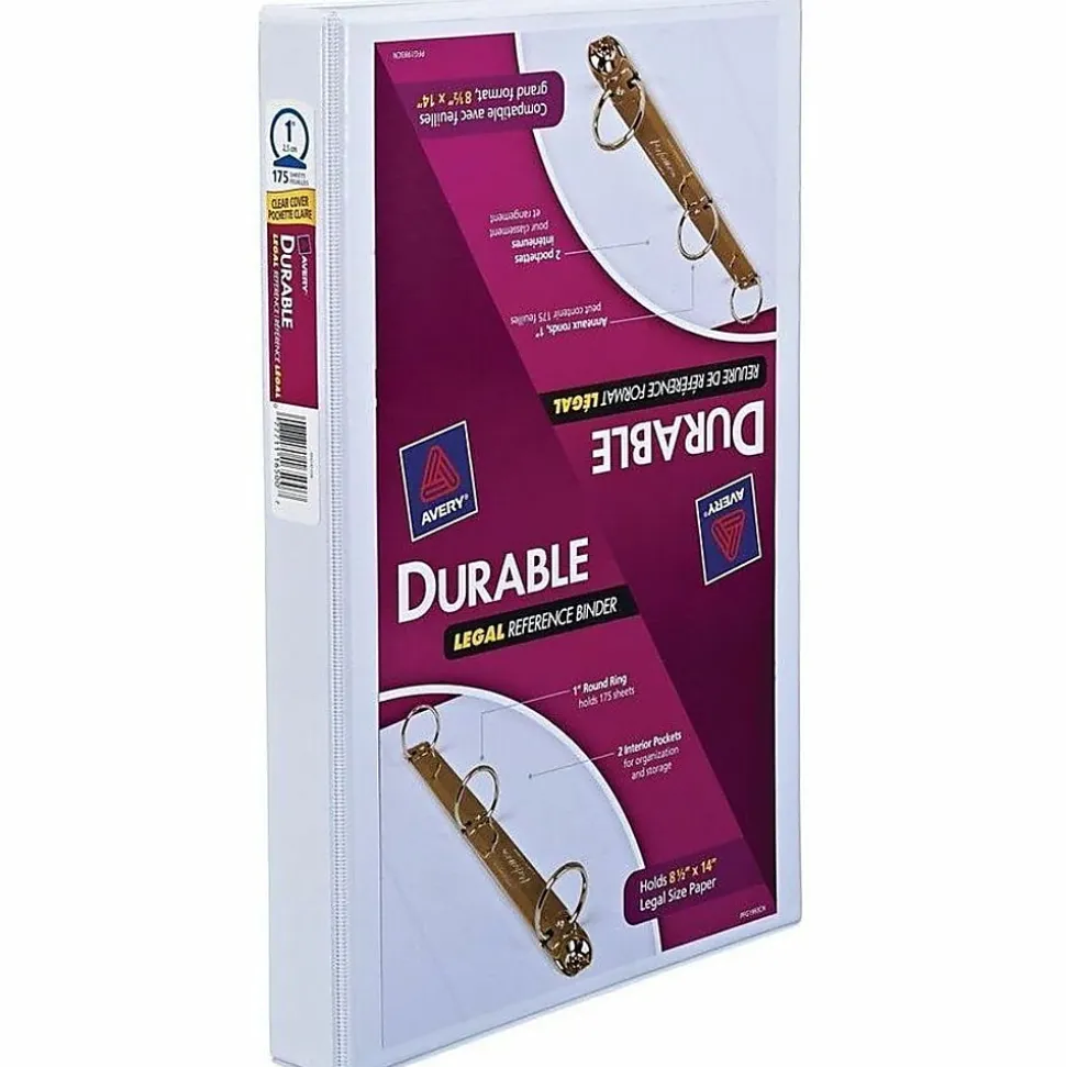 Avery® Durable Legal Reference 3-Ring Binder, 1" Round Rings, White/Clear