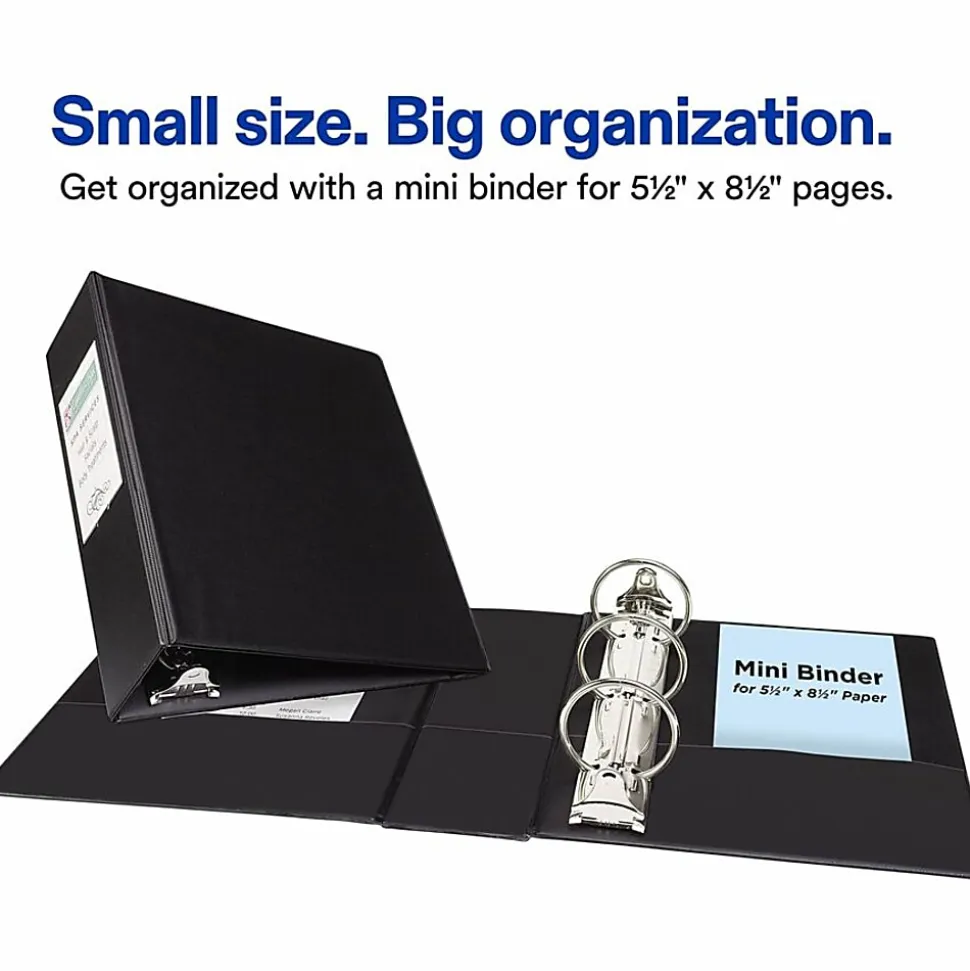 Avery® Durable 3-Ring Binder, 2" Round Rings, Half Letter (5-1/2" x 8-1/2"), 45% Recycled, Black