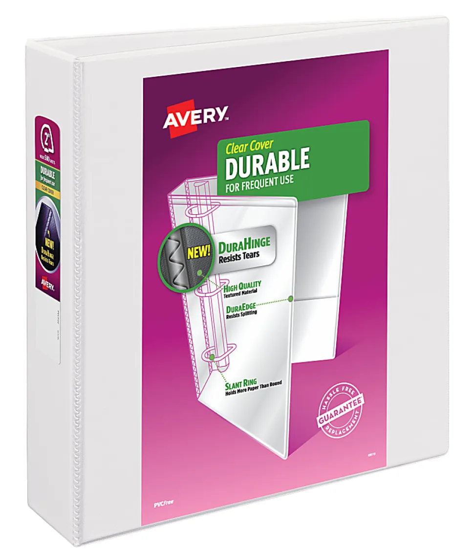 Avery® Durable View 3-Ring Binder, 2" Slant Rings, White