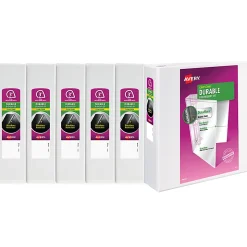 Avery® Durable View 3-Ring Binder, 3" Slant Rings, White, Pack Of 6