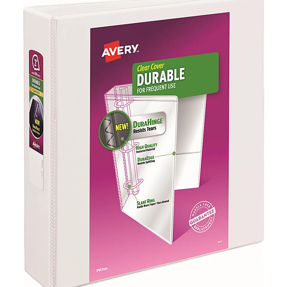 Avery® Durable View 3 Ring Binder, 2" Slant Rings, White, Pack Of 6