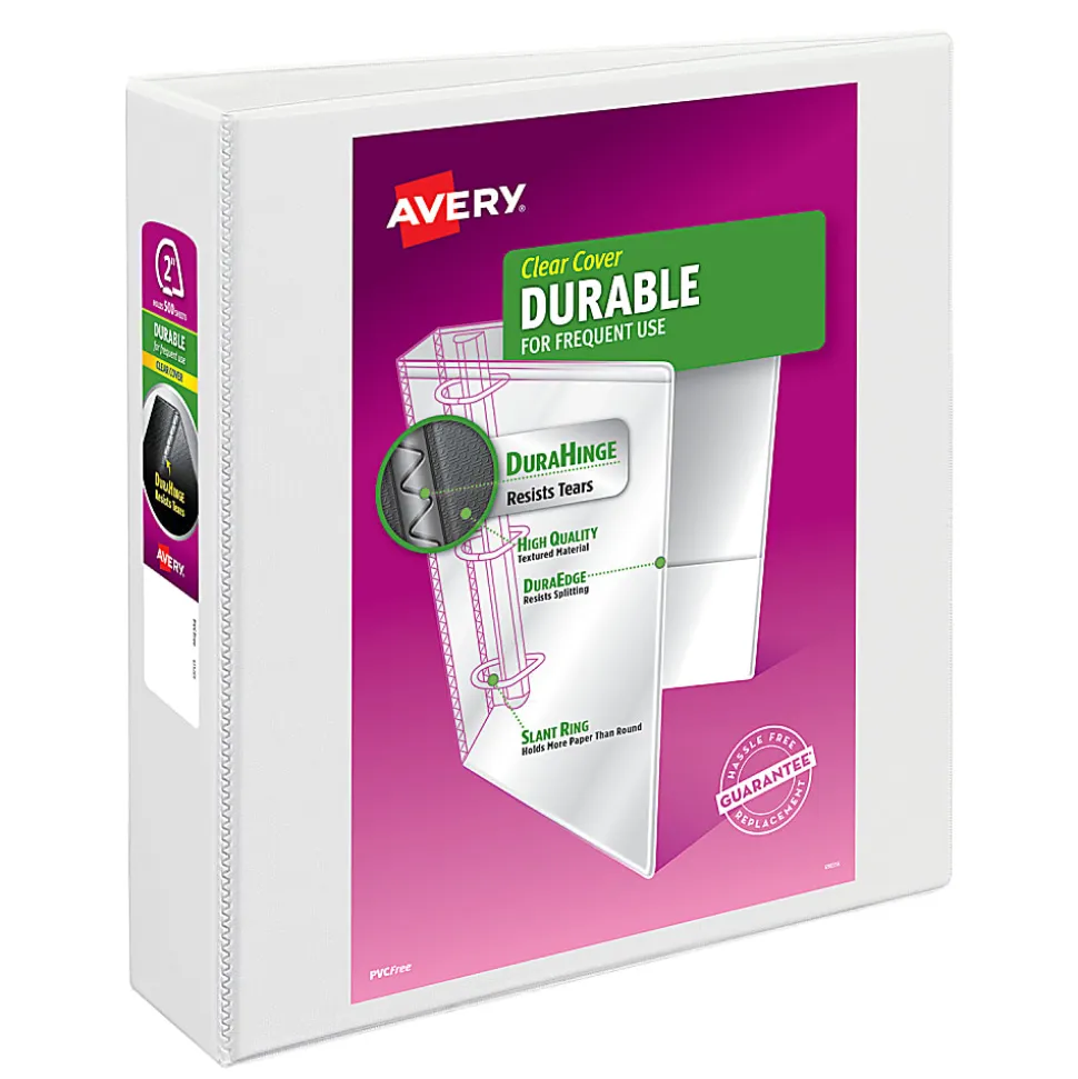 Avery® Durable View 3 Ring Binders, 2 Inch EZD® Rings, White, 1 Binder