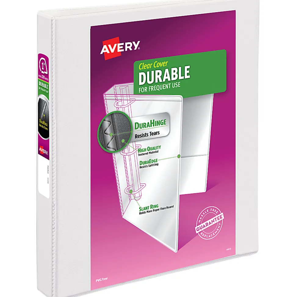 Avery® Durable View 3 Ring Binder, 1" Slant Rings, White, 1 Binder