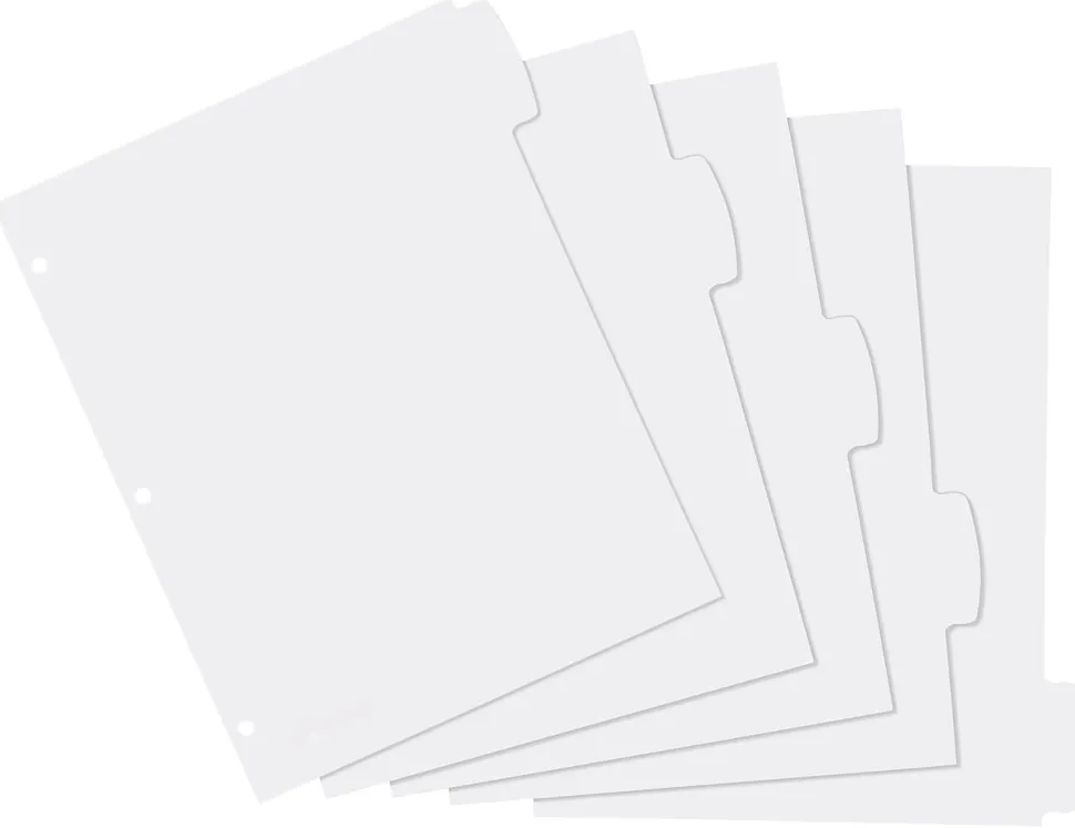 Avery® Durable Write-On Plastic Dividers With Erasable Tabs, 8 1/2" x 11", White, 5 Tabs