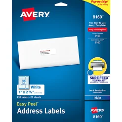 Avery® Easy Peel® Address Labels With Sure Feed® Technology, 8160, Rectangle, 1