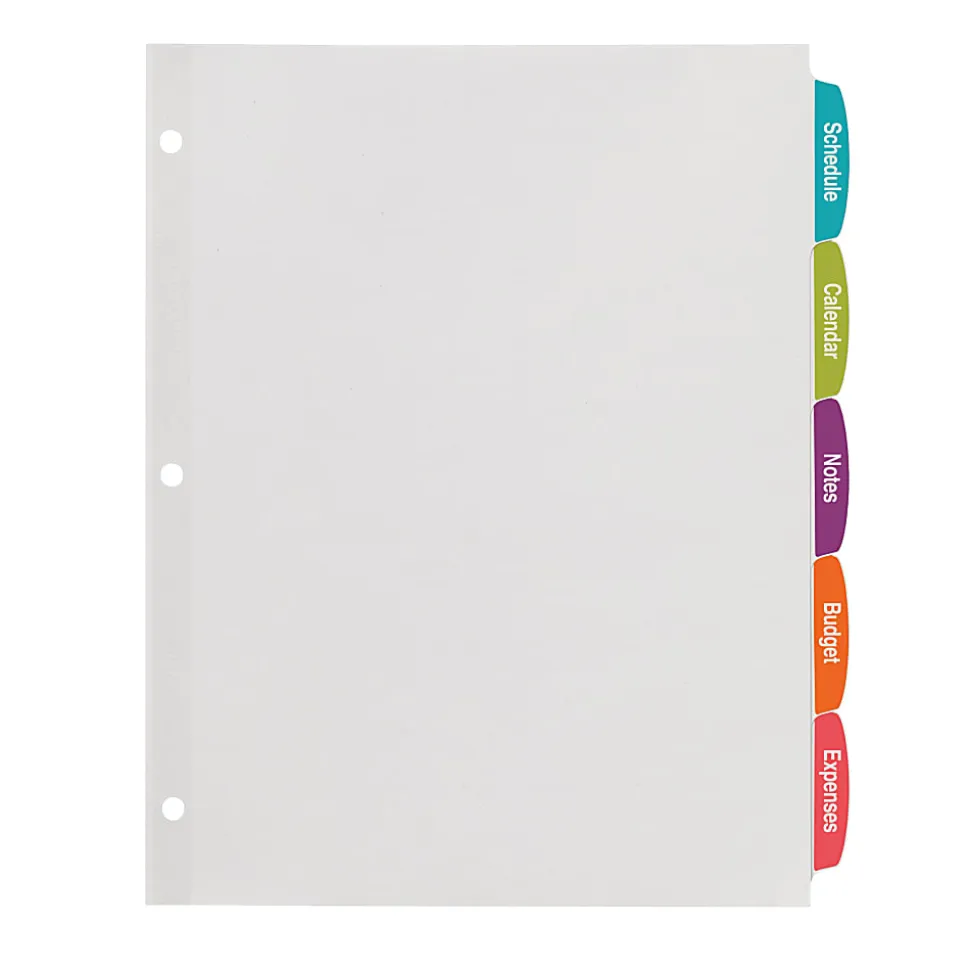 Avery® Easy Peel® Pop-up Edge® Label Dividers, 8 1/2" x 11", 5-Tab, White, Pack Of 4