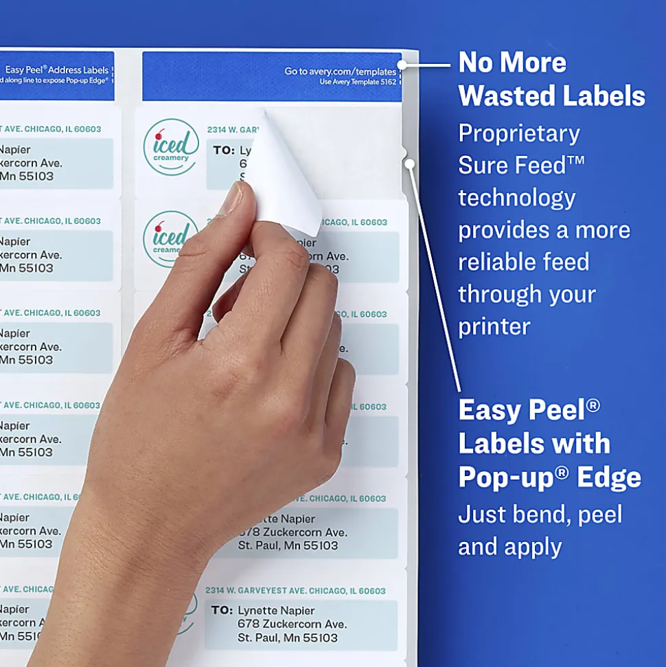 Avery® Easy Peel® Return Address Labels With Sure Feed® Technology, 5155, Rectangle, 2/3" x 1-3/4", White, Pack Of 6,000