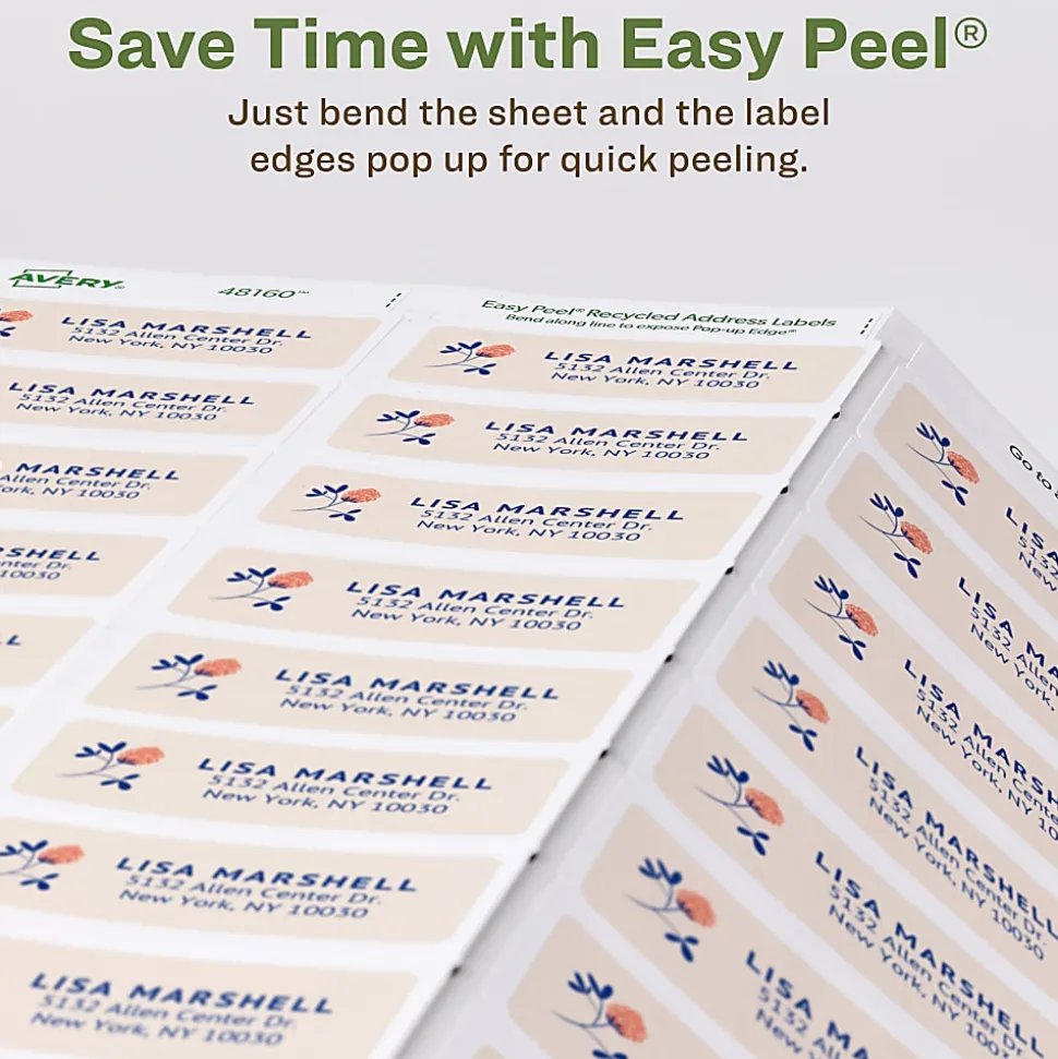 Avery® EcoFriendly Address Labels, 48160, Rectangle, 1" x 2-5/8", White, Pack Of 750 Labels