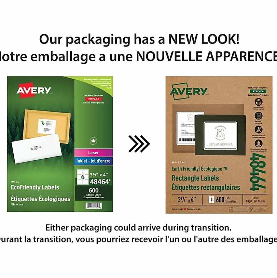 Avery® EcoFriendly Permanent Shipping Labels, 48464, 3 1/3" x 4", 100% Recycled, White, Box Of 600