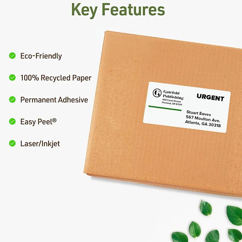 Avery® EcoFriendly Permanent Shipping Labels, 48163, 2" x 4", 100% Recycled, White, Box Of 1,000