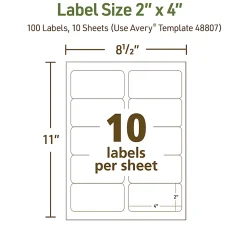 Avery® EcoFriendly Recycled Labels, Rectangle, 2" x 4", Matte White, Pack Of 100