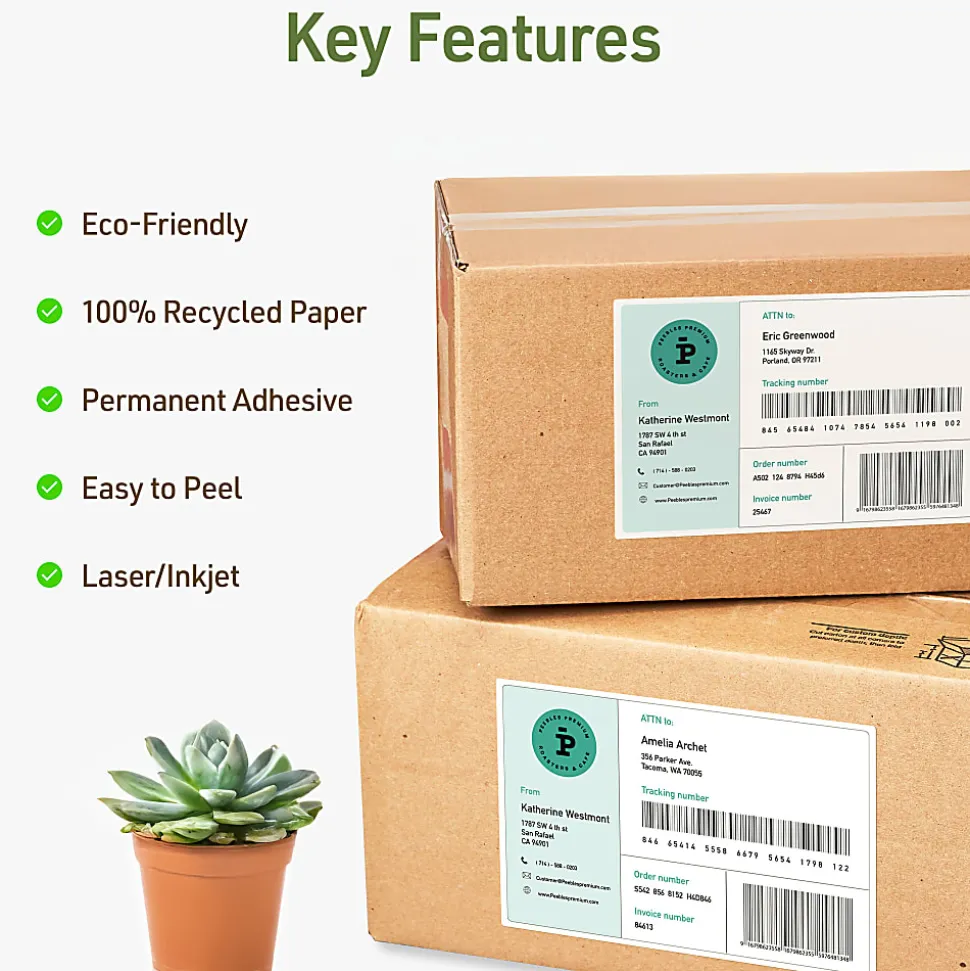 Avery® EcoFriendly Recycled Labels, Rectangle, 5-1/2" x 8-1/2", Matte White, Pack Of 20